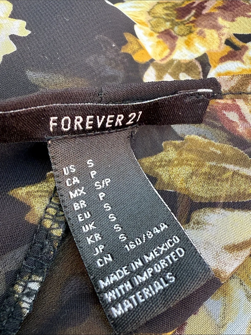 Forever 21 Black Yellow Floral Sheer Chiffon Kimono Cardigan Size S